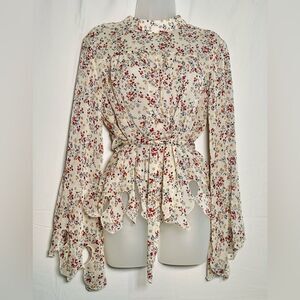 NWT Blush Noir Floral Print Women's Blouse Bell Sleeve Feminine Waist